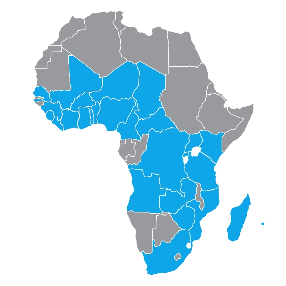Africa map marked to show Bean network