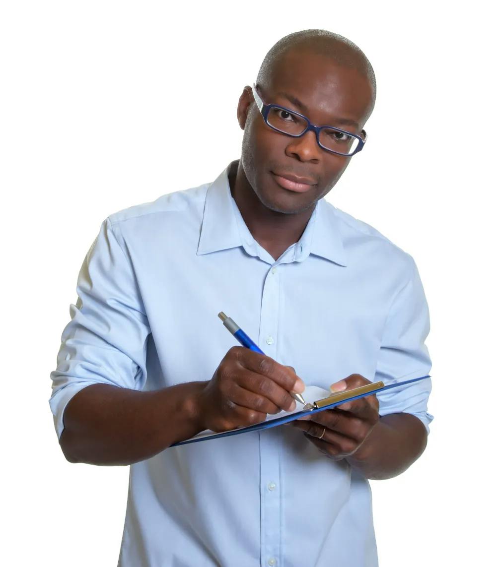 man taking notes